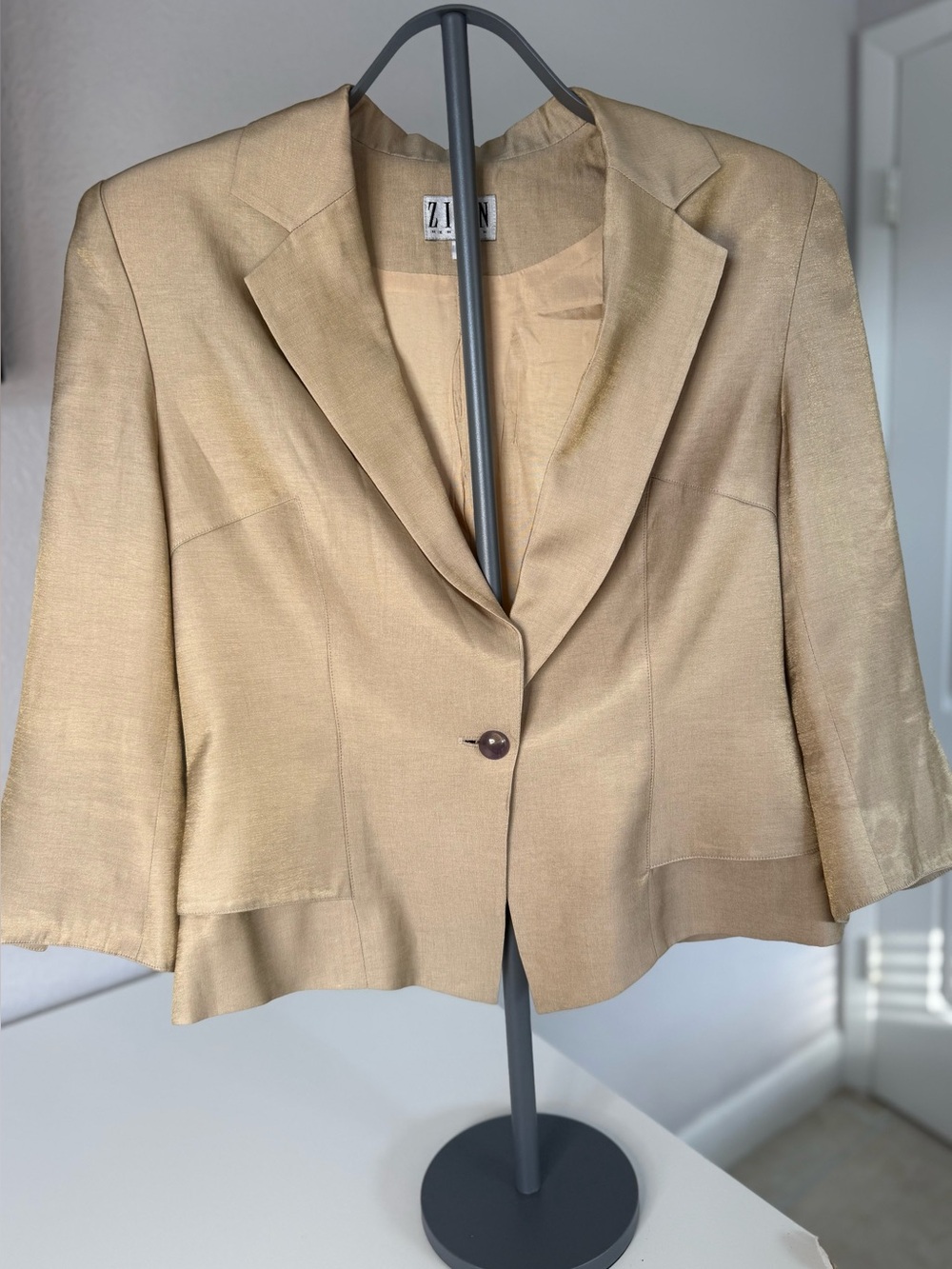Women's Tan Short Blazer Jacket - Lightweight Tailored Coat